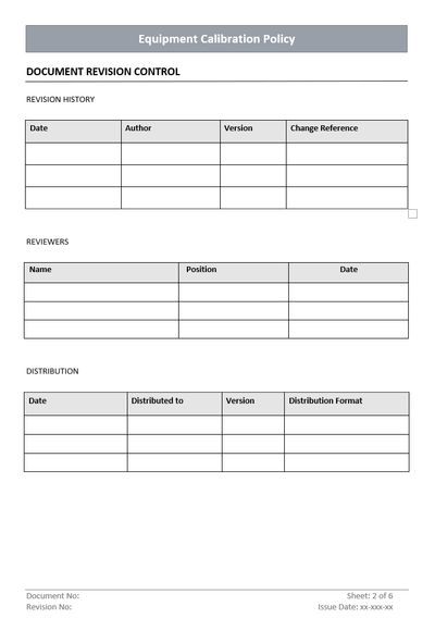 Equipment Calibration Policy Document Control