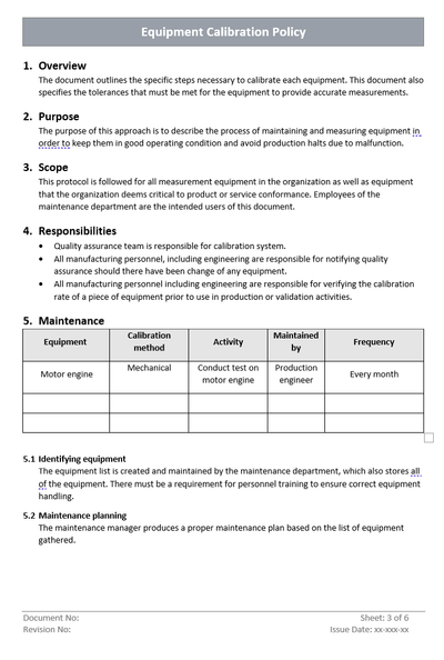 Equipment Calibration Policy Overview