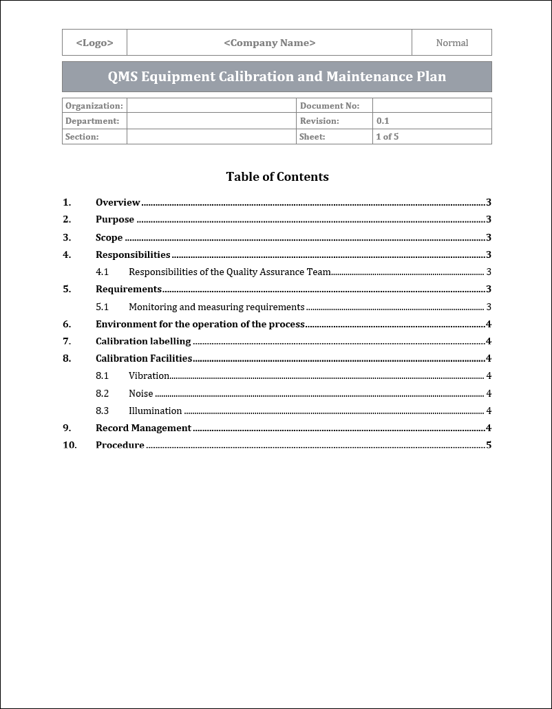 ISO 9001: QMS Equipment Calibration and Maintenance Plan – ISO ...