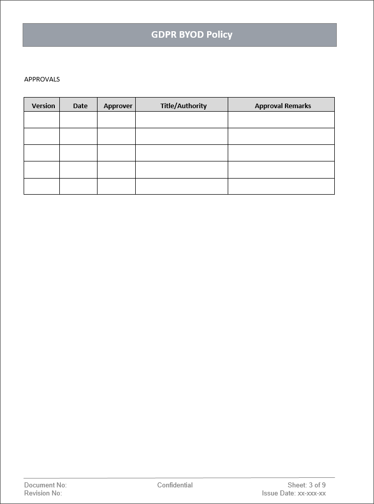 GDPR Byod Policy Template