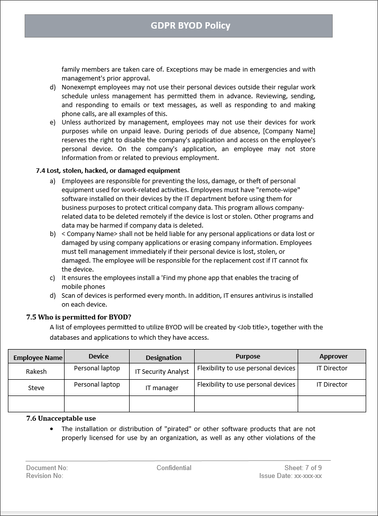 GDPR Byod Policy Template