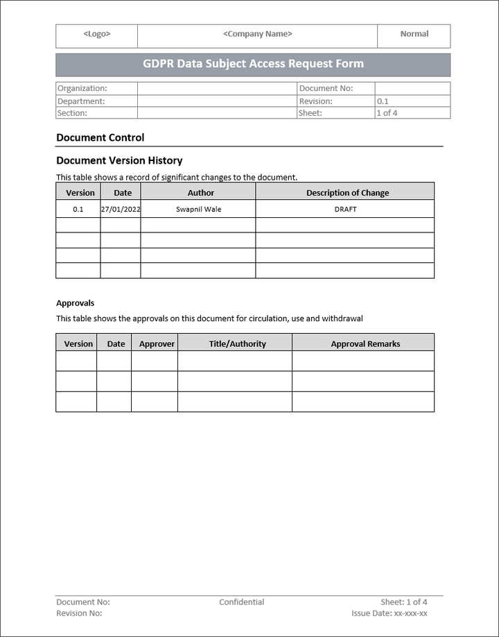 GDPR Data Subject Access Request Form Template