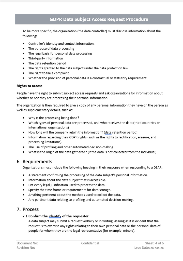 GDPR Data Subject Access Request Procedure Template