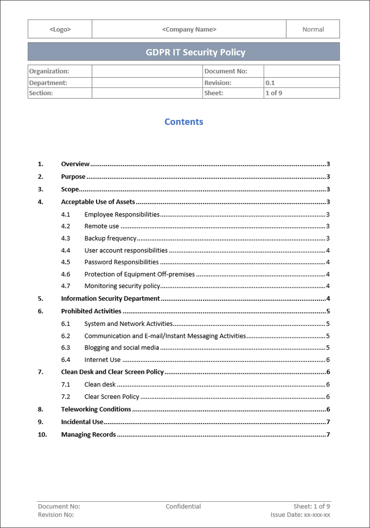 GDPR IT Security Policy Template