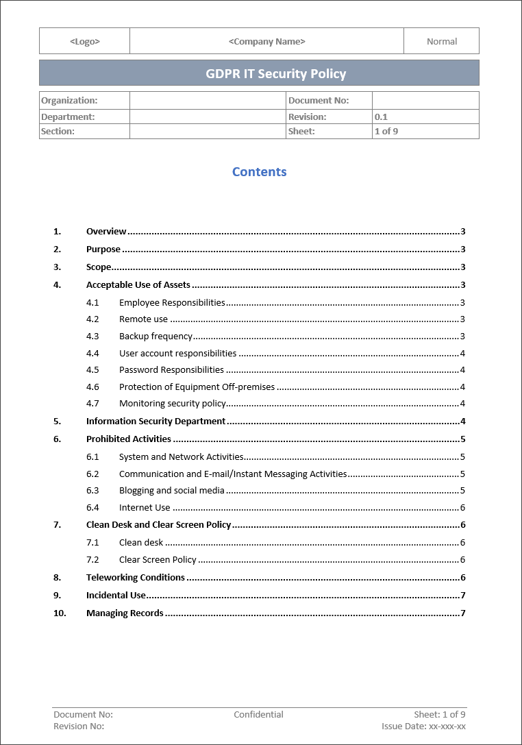 GDPR IT Security Policy Template