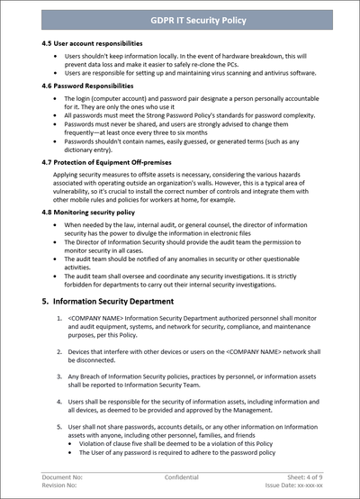 GDPR IT Security Policy Template