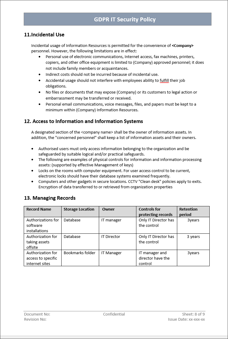 GDPR IT Security Policy Template