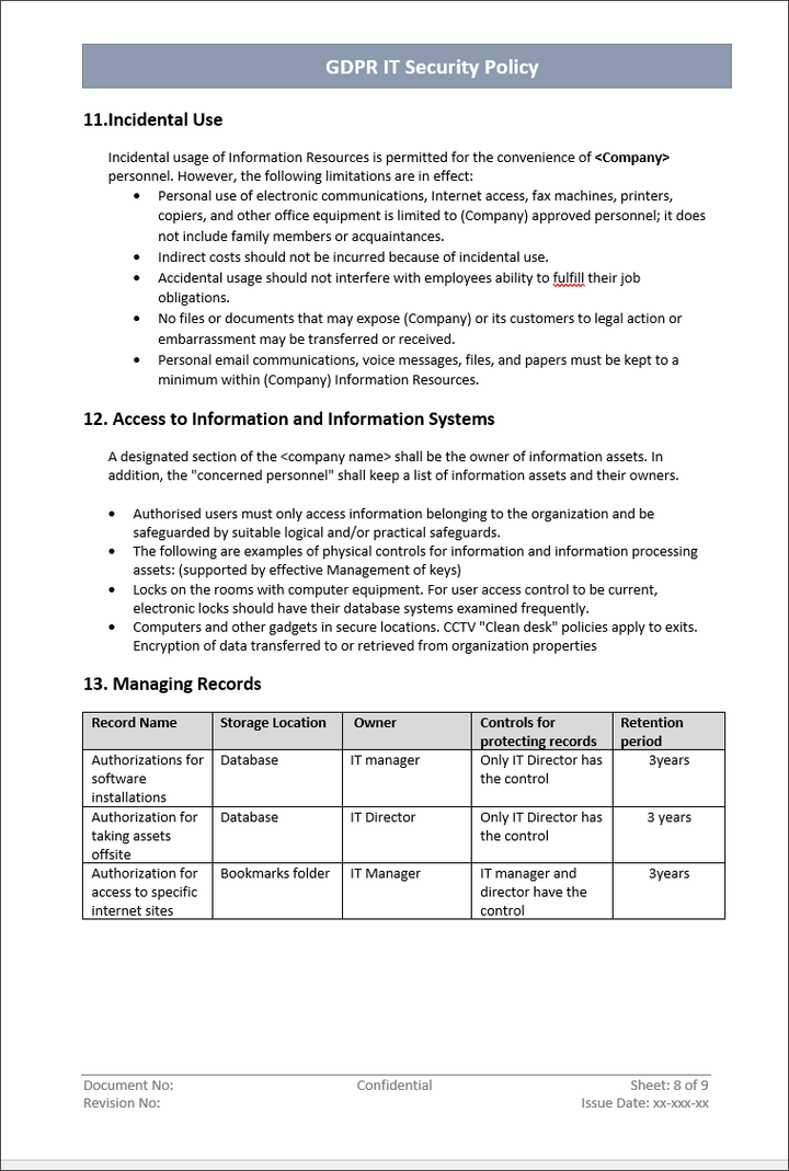 GDPR IT Security Policy Template