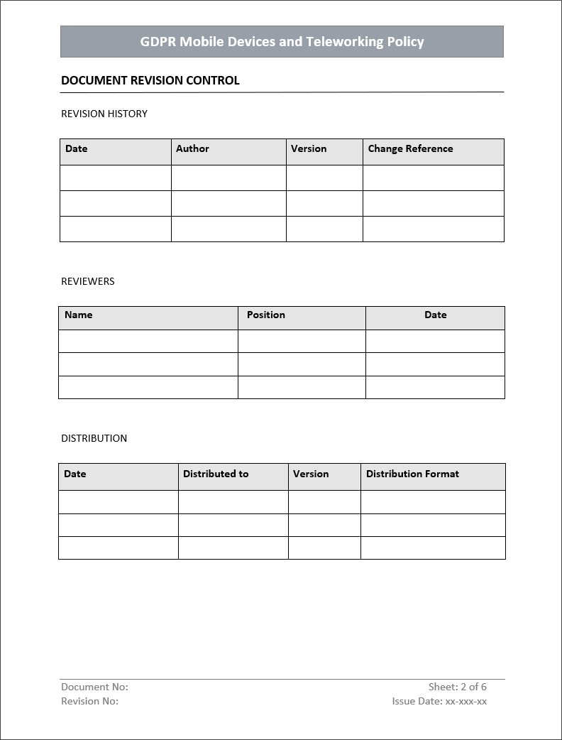 GDPR Mobile Devices and Teleworking Policy Template