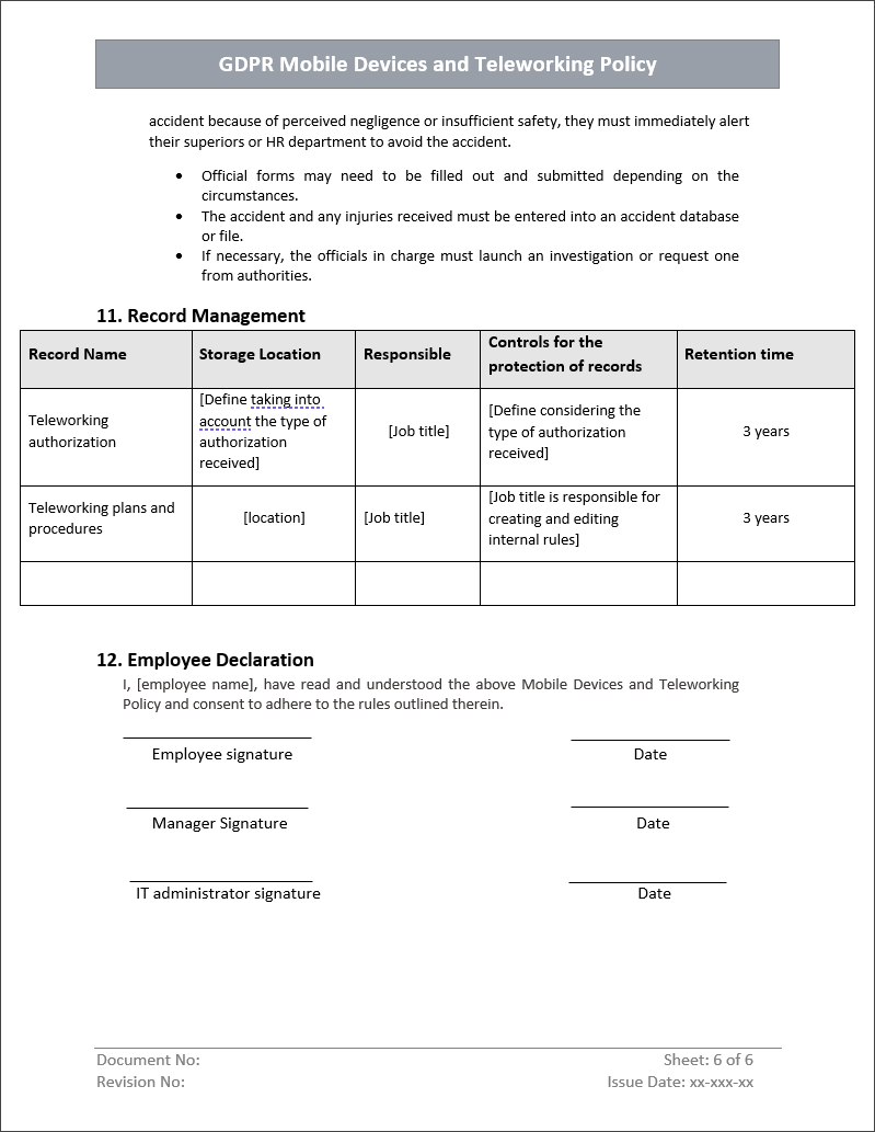 GDPR Mobile Devices and Teleworking Policy Template