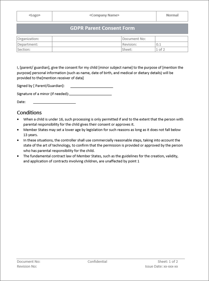 GDPR Parent Consent Form Template