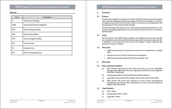 GDPR Supplier Data Processing Agreement Version A Template