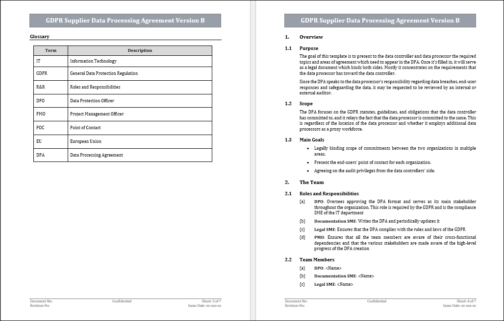 GDPR Supplier Data Processing Agreement Version B Template