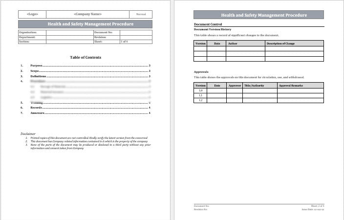 IMS Health And Safety Management Procedure Template | Editable Word Fo ...