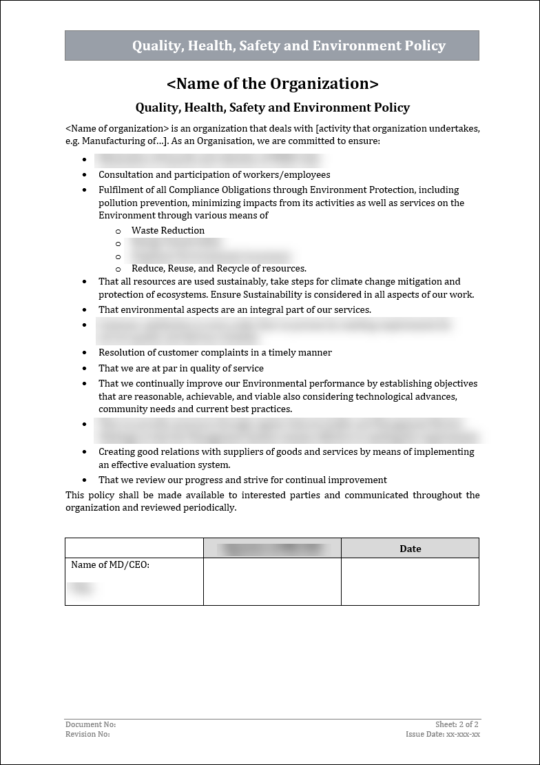 IMS Policy Template – ISO 9001, 14001, 45001 (Editable Word)