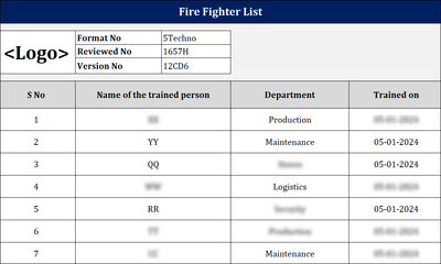  Fire Fighter List Template