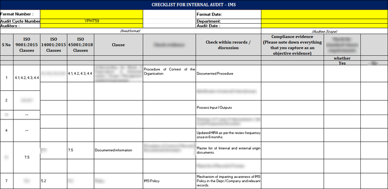 Internal Audit Checklist for IMS 