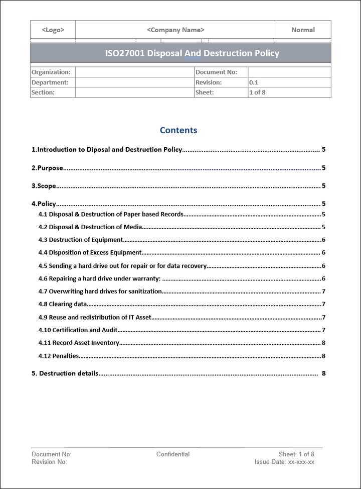 Disposal and destruction policy