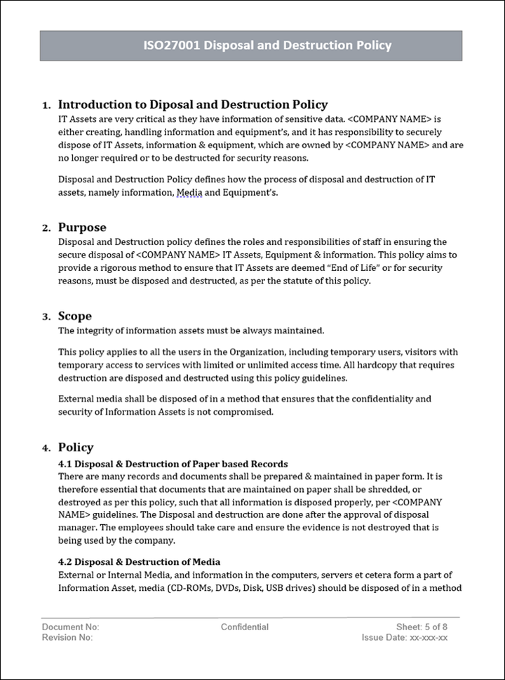 Disposal and destruction policy