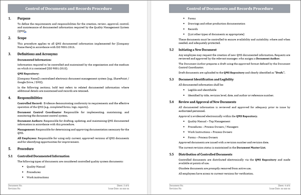 Control of Documents and Records Procedure
