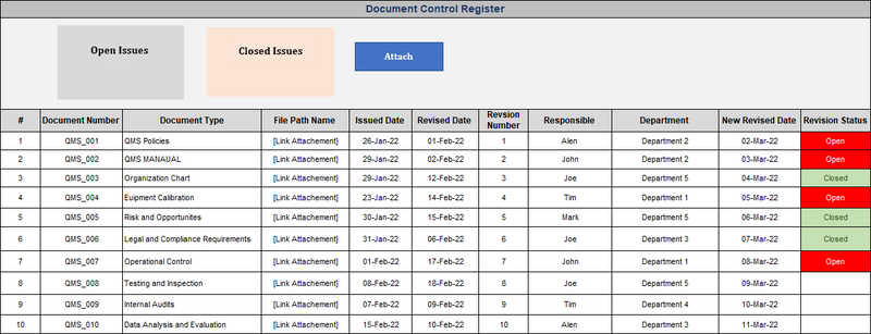 Example Document Control Register Iso ISO 9001 Supplier & Operations Pack – ISO Templates and Documents Download