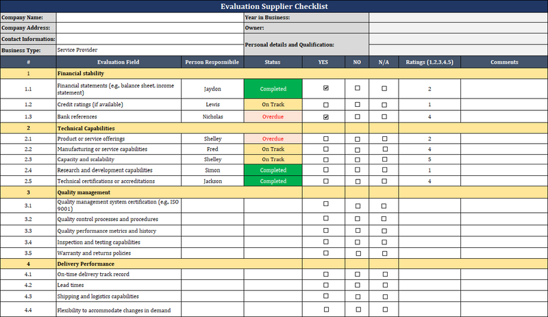 Evaluation Supplier Checklist