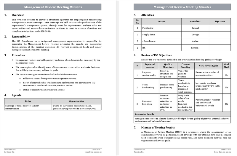 Iso Management Review Examples ISO 9001 Management Review Pack – ISO Templates and Documents Download