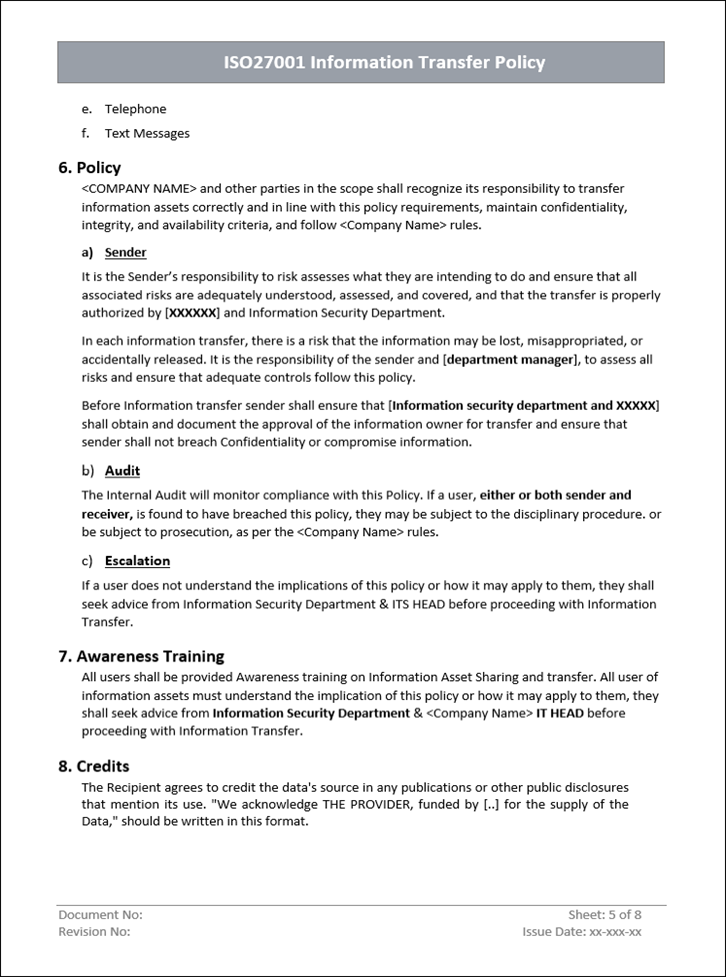 Sample Iso Policy Form ISO 9001 Documentation Toolkit | Free Sample Template Download – ISO ...