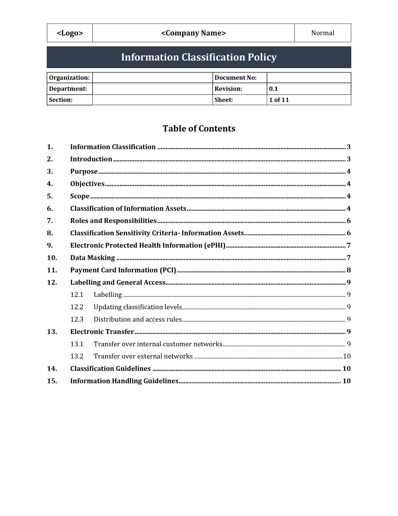 ISO 27001:2022 - Information Classification Policy Template