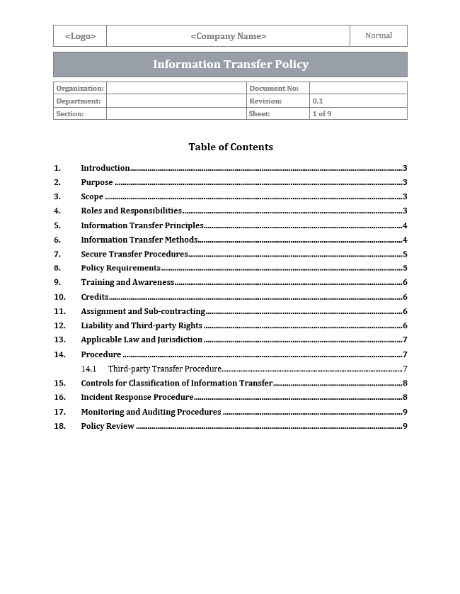 Information Transfer Policy- ISO 27001