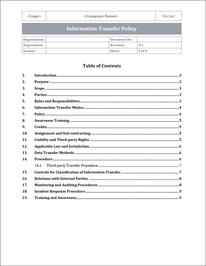 ISO 27001:2022 - Information Transfer Policy Template