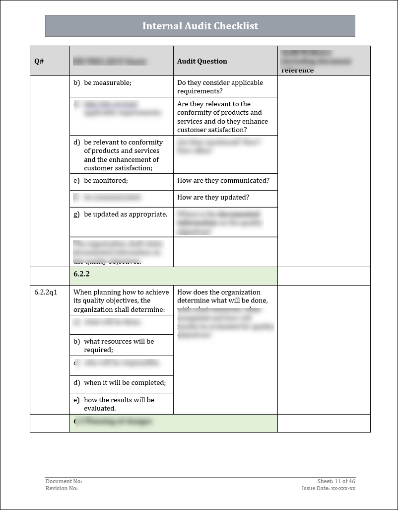 ISO 9001: QMS Internal Audit Checklist (Word)