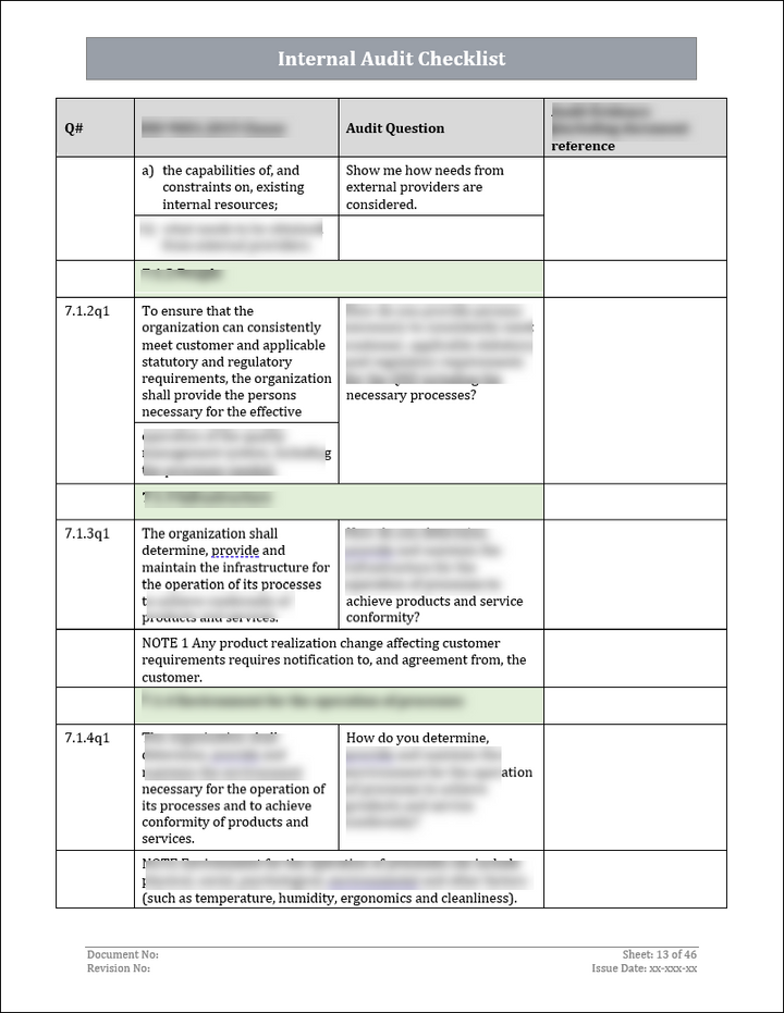 ISO 9001: QMS Internal Audit Checklist (Word)