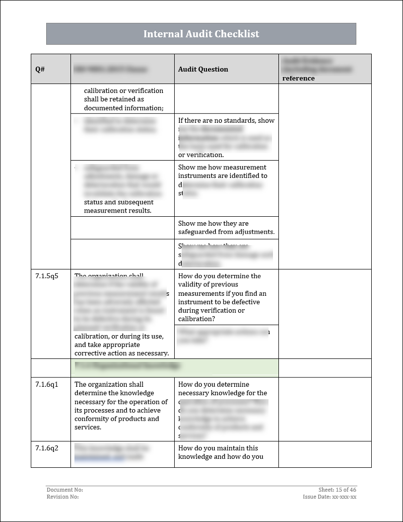 ISO 9001: QMS Internal Audit Checklist (Word)