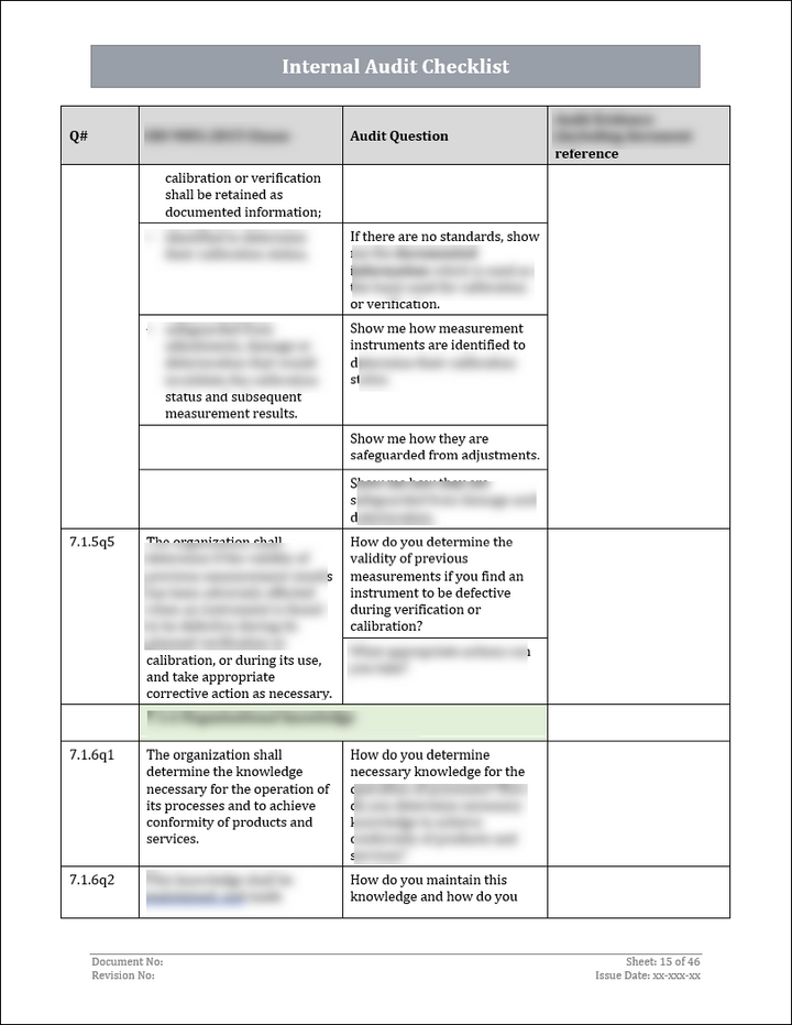 ISO 9001: QMS Internal Audit Checklist (Word)