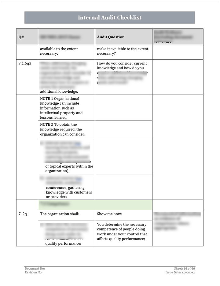 ISO 9001: QMS Internal Audit Checklist (Word)