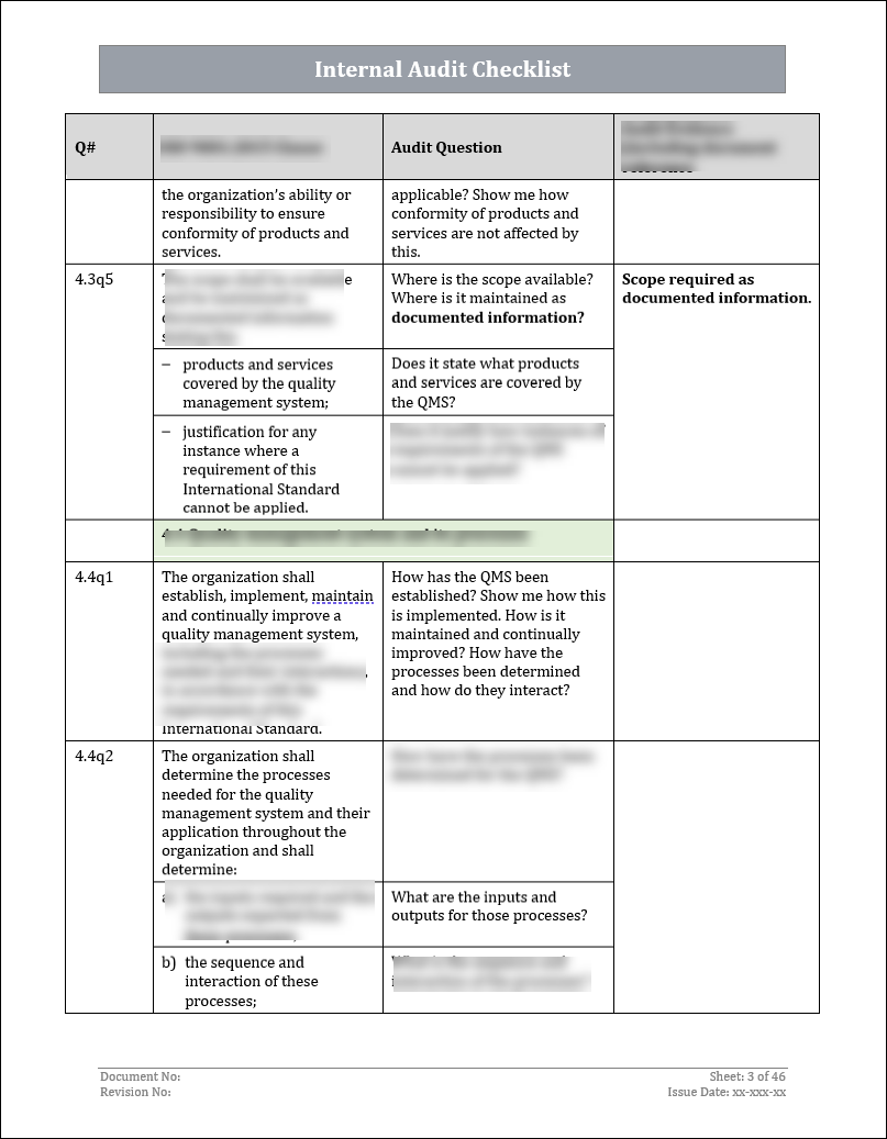 ISO 9001: QMS Internal Audit Checklist (Word)