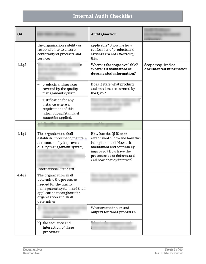 ISO 9001: QMS Internal Audit Checklist (Word)