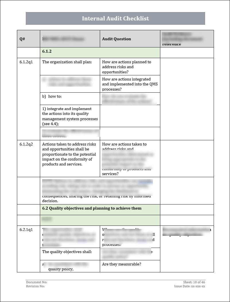 ISO 9001: QMS Internal Audit Checklist (Word)