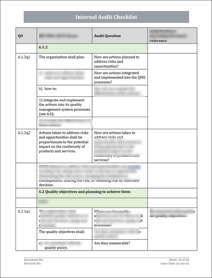 ISO 9001: QMS Internal Audit Checklist (Word)