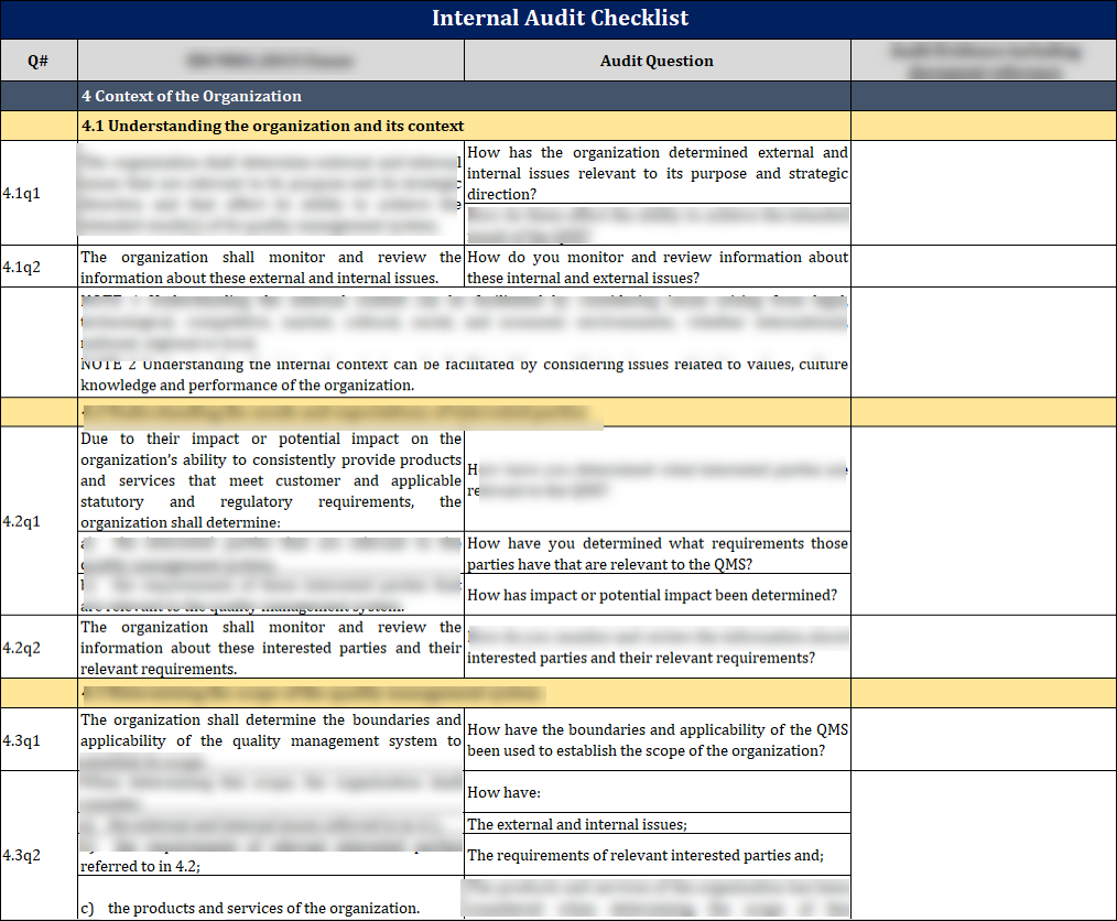 ISO 9001: QMS Internal Audit Checklist (Excel)