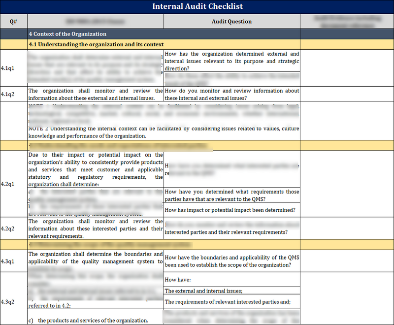 ISO 9001: QMS Internal Audit Checklist (Excel)