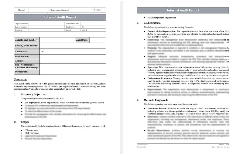 IMS Internal Audit Report Template | Editable Word Format – ISO ...