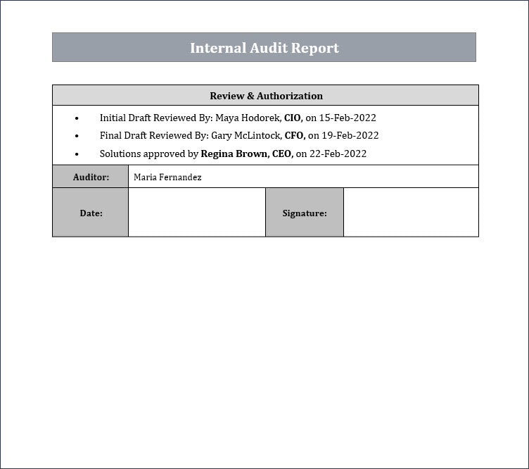 Internal audit report