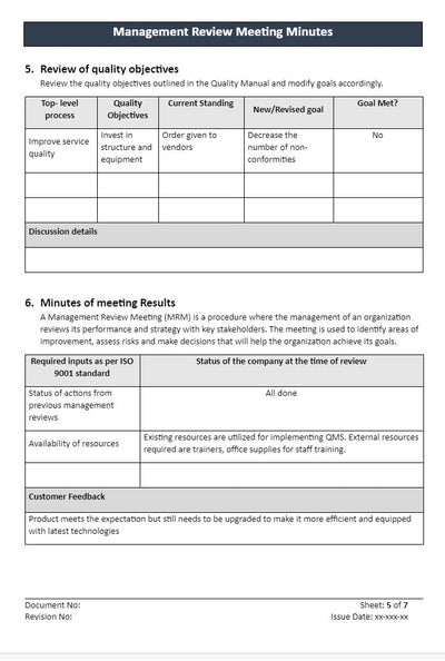 Management Review Meeting Minutes Results