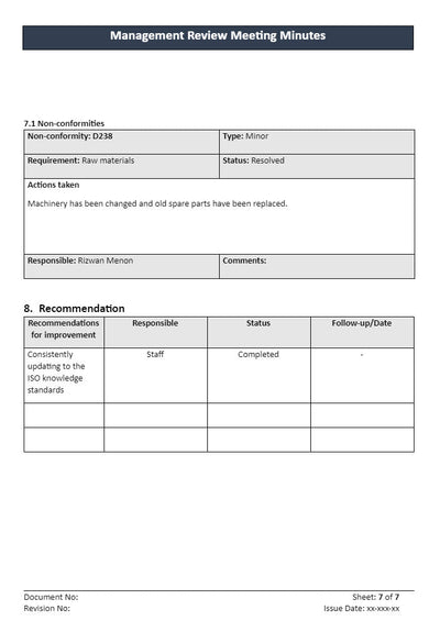 Management Review Meeting Minutes Recommendations