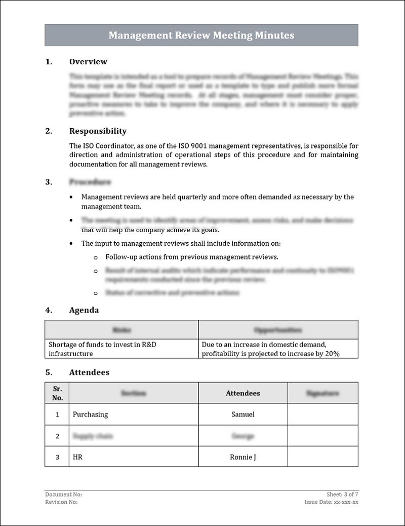 ISO 9001:QMS Management Review Meeting Template