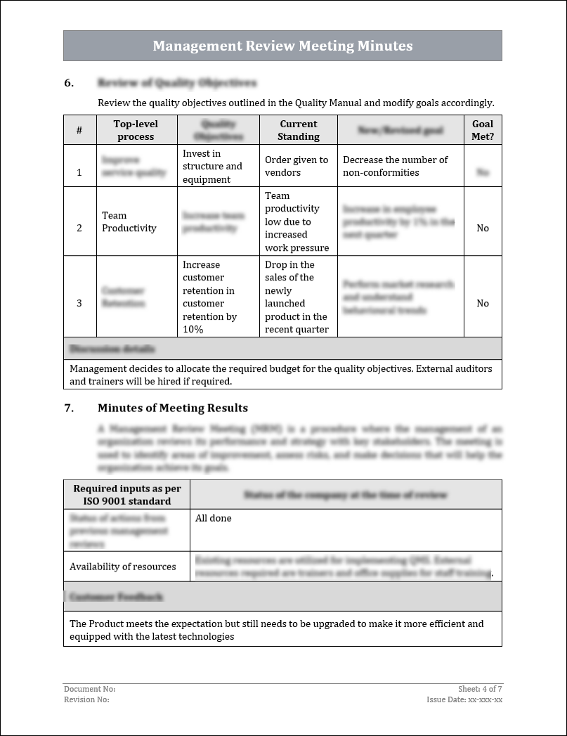 ISO 9001QMS Management Review Meeting Template ISO Templates and