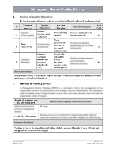 ISO 9001:QMS Management Review Meeting Template