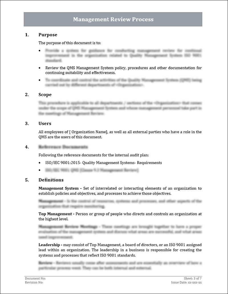 ISO 9001:QMS Management Review Process Template